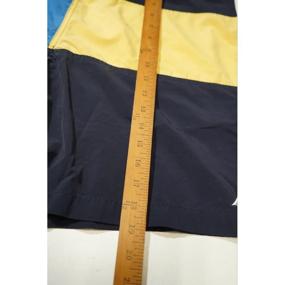 NAUTICA Mens Vintage Black Yellow Blue & White Color Block‎ Lined Swim Shorts L